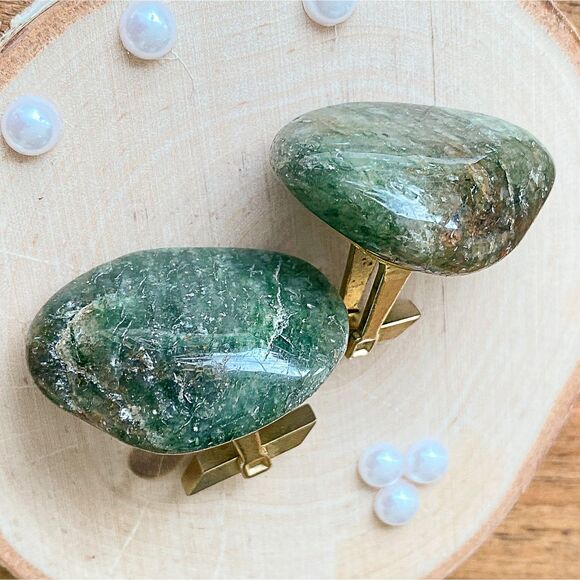 Natural Green Stone Cufflinks Vintage Amazonite Jade Agate Formal Stylish - Picture 2 of 7